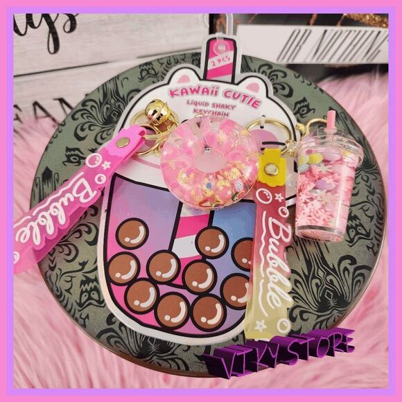 💕 NWT Kawaii Cutie Liquid Shaky Key Chain 2 pcs #7162 💕 - Picture 1 of 6